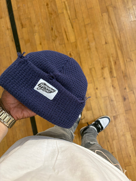 Distressed vintage navy beanie